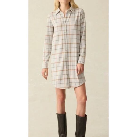 Faherty Legend Sweater Shirt Dress Sz S Open‎ Tundra Windowpane Flannel Recycled - Picture 1 of 10